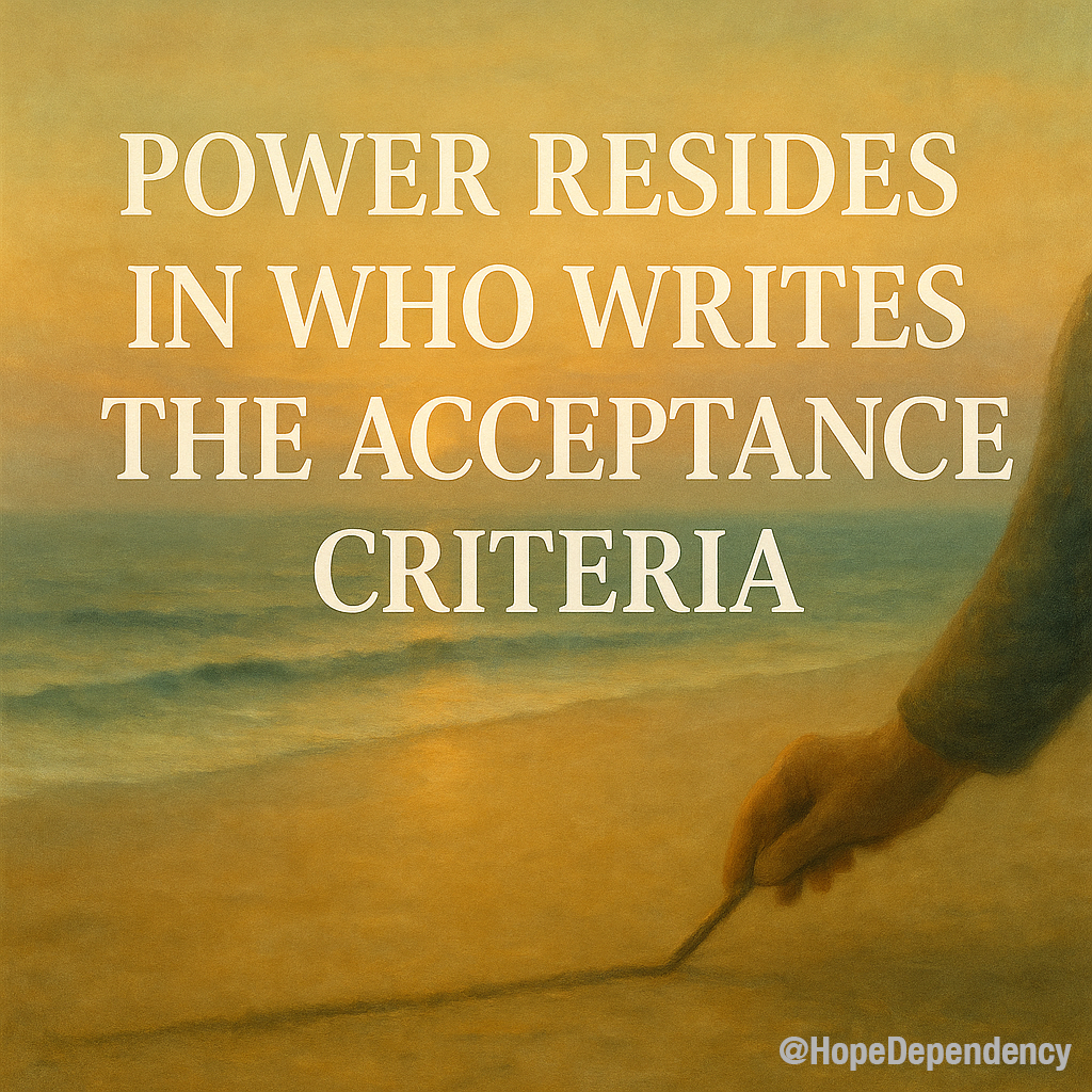 Power resides in who writes the acceptance criteria.