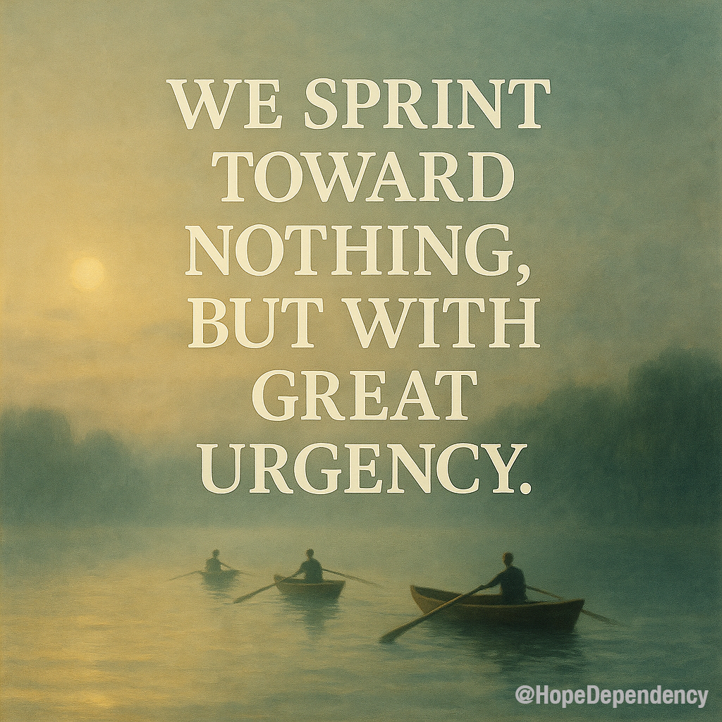We sprint toward nothing, but with great urgency.