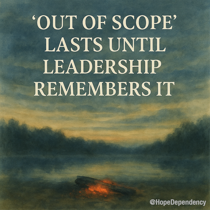 ‘Out of scope’ lasts until leadership remembers it.