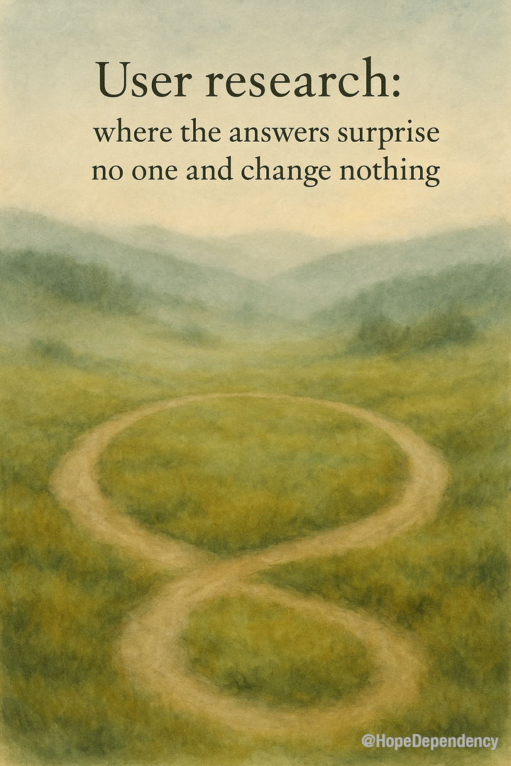 User research: where the answers surprise no one and change nothing.